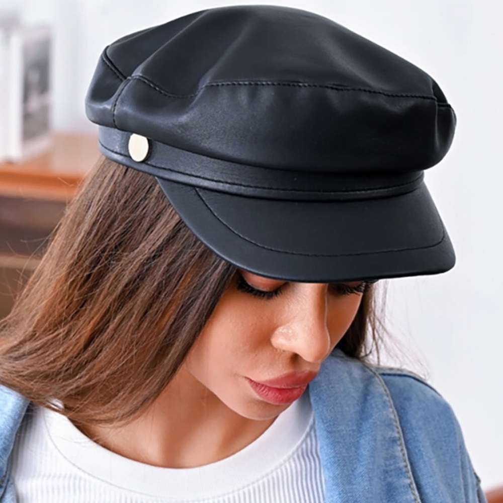 Vintage Leather Newsboy Cap Hat